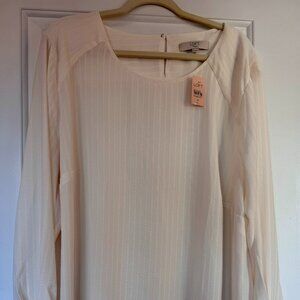 NWT Loft Plus Cream Striped Pleated Cuff Blouse, Size 26